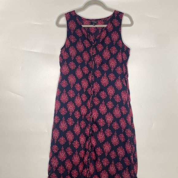 Lucky Brand Women's Blue & Pink Print Button-Down Sleeveless Maxi Dress sz Small - Picture 2 of 13